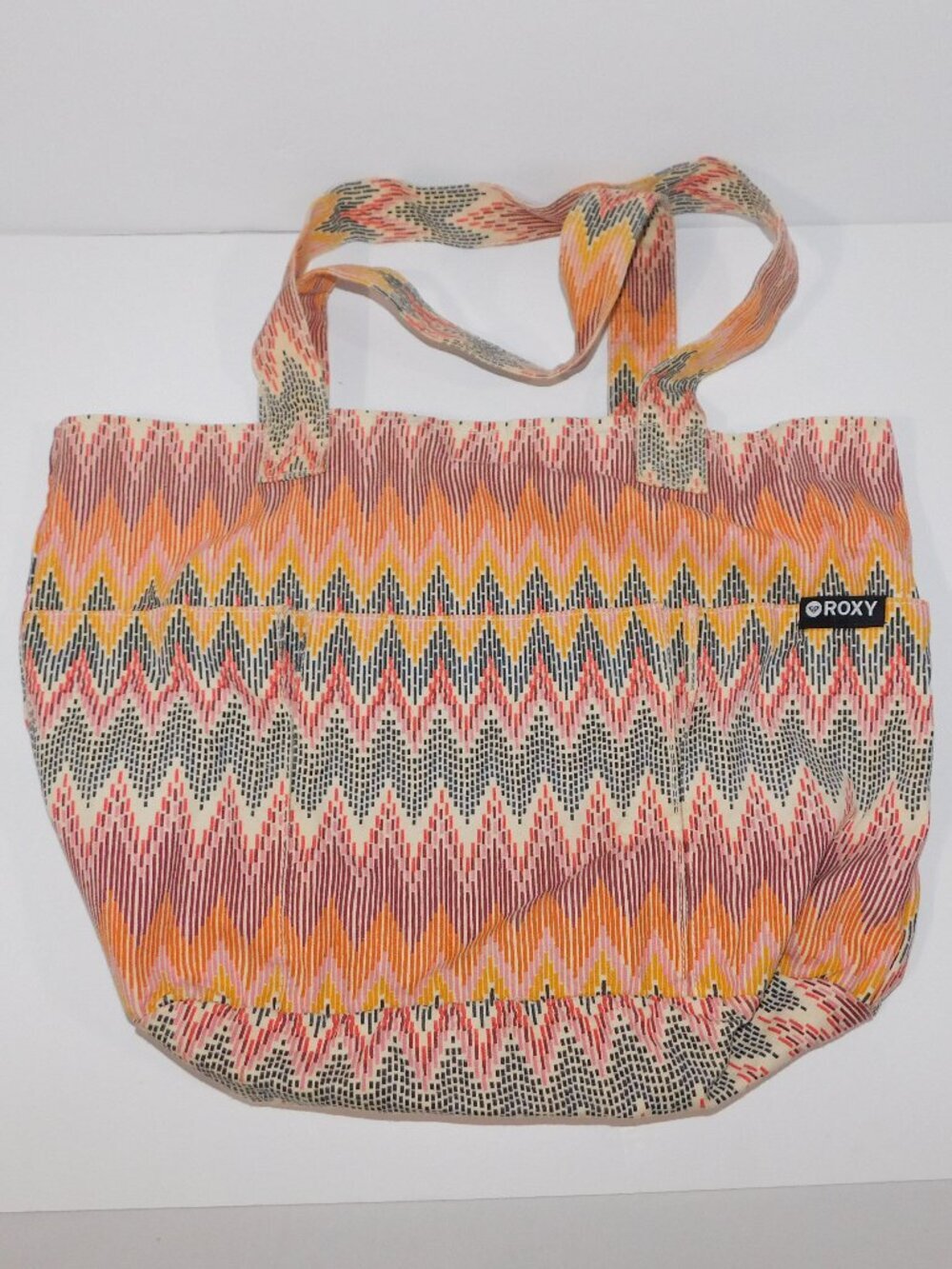 Roxy Zigzag Pattern Tote - Orange, Pink & Cream